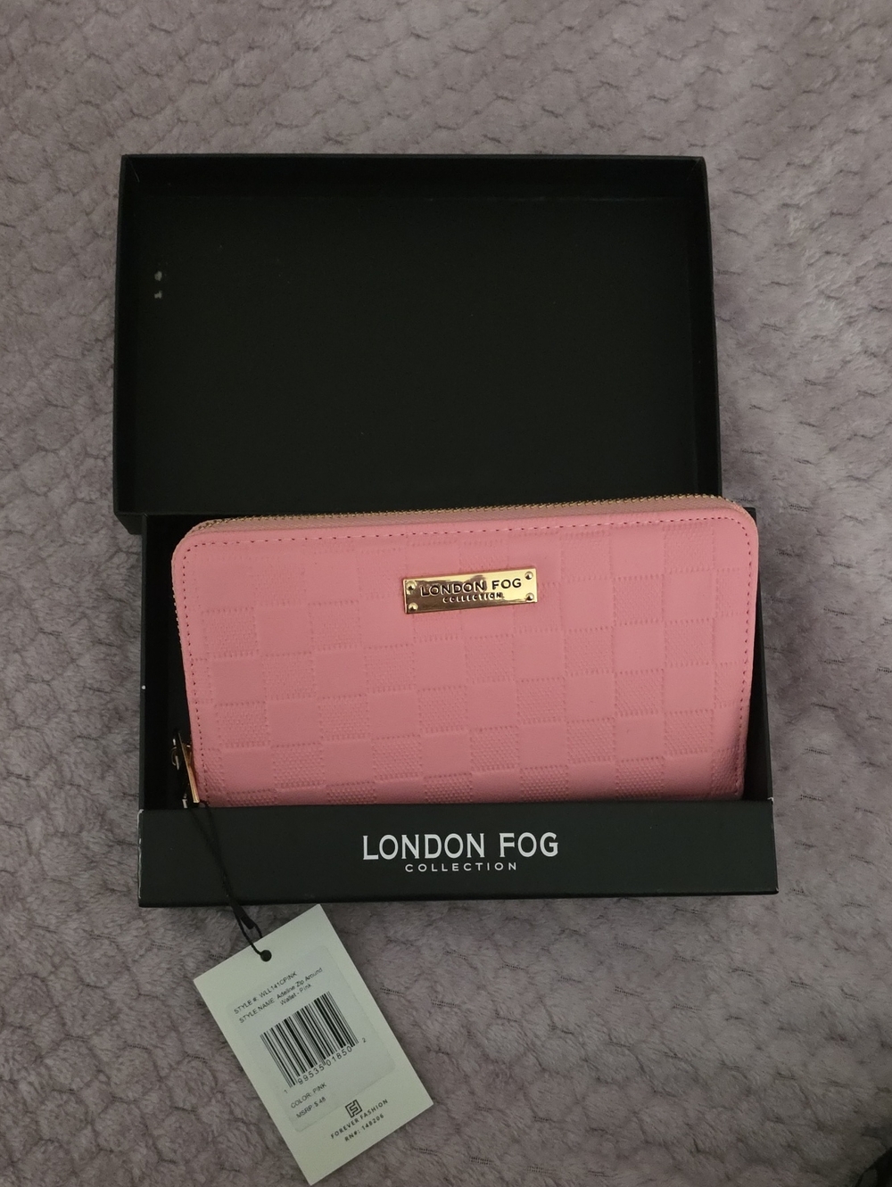 London Fog Pink Quilted Zip-Around Wallet with Gold Plate